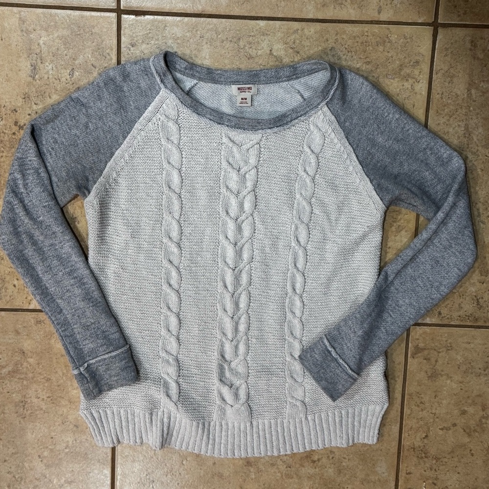 Mossimo Supply Co. Gray and Cream Cable Knit Sweater
